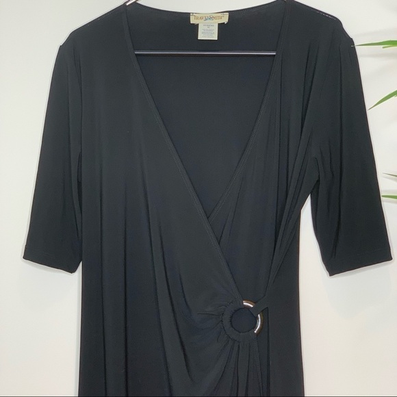 TravelSmith || Faux Wrap Black Pullover Surplice Dress M - Picture 10 of 11